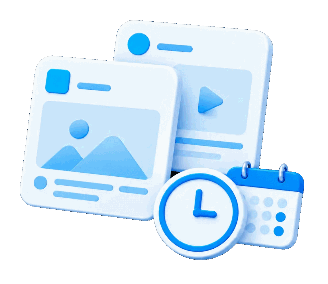 Postomat – postări programate pe Facebook: carduri cu anunțuri, un ceas și un calendar